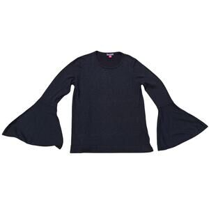 Vince Camuto Viscose Metallic Bell Sleeves Black Lightweight Sweater Size M